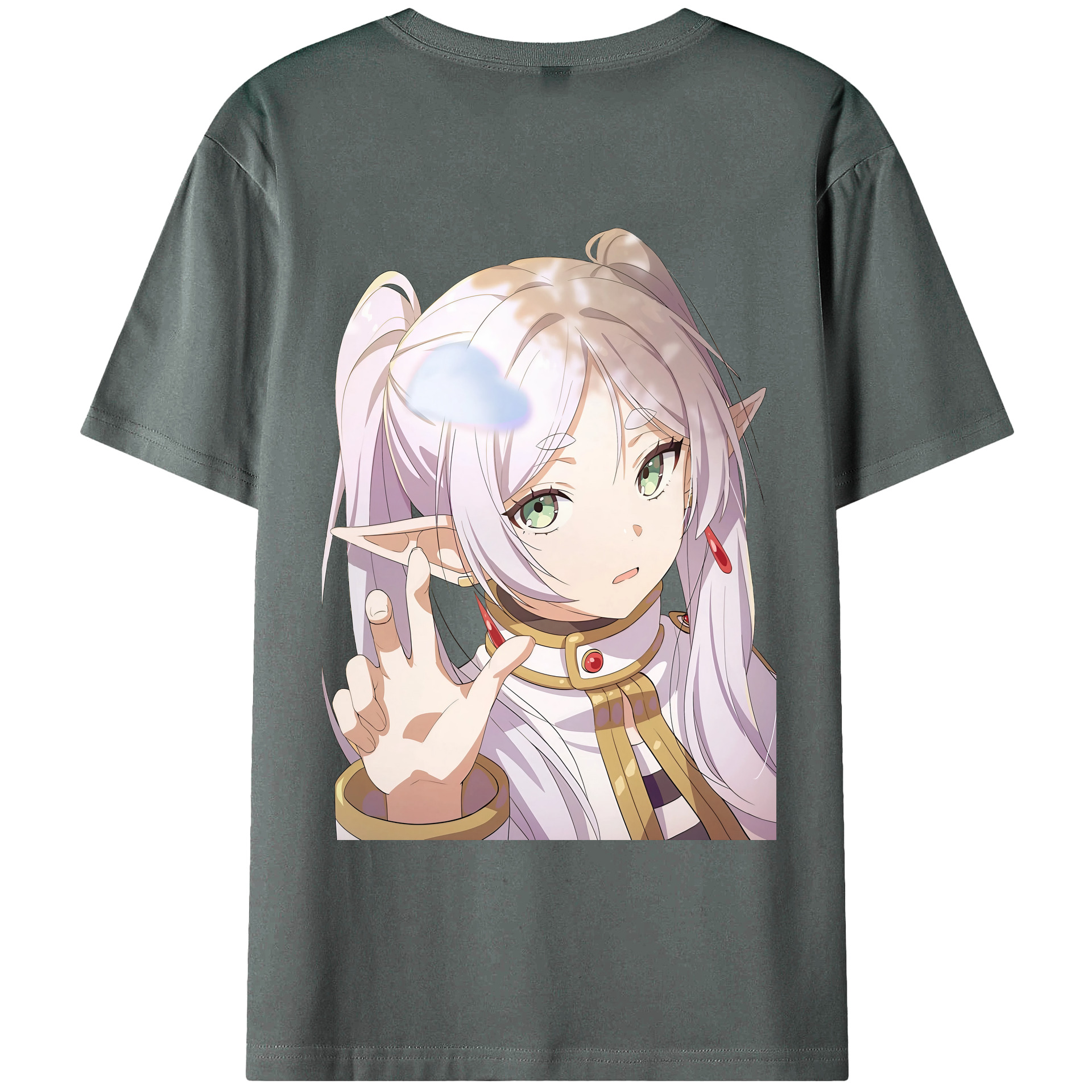 （画像用） 葬送のフリーレン Frieren 綿100％ メンズ半袖Tシャツ（バックプリント） 通気性